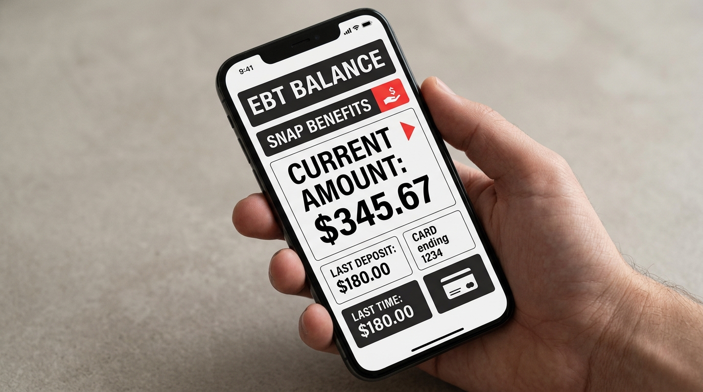 EBT food stamp balance check screen showing SNAP benefit amount on mobile phone