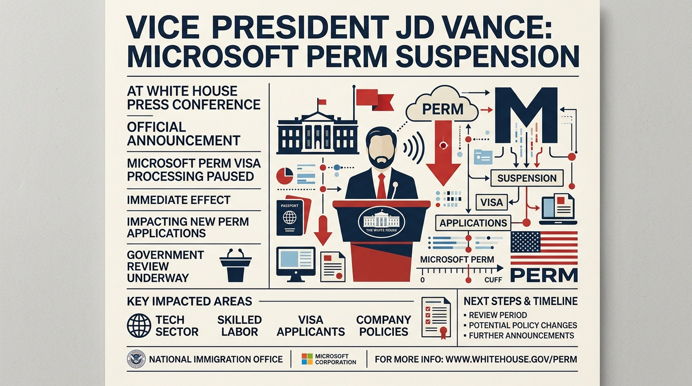 Vice President JD Vance announcing Microsoft PERM suspension at White House press conference
