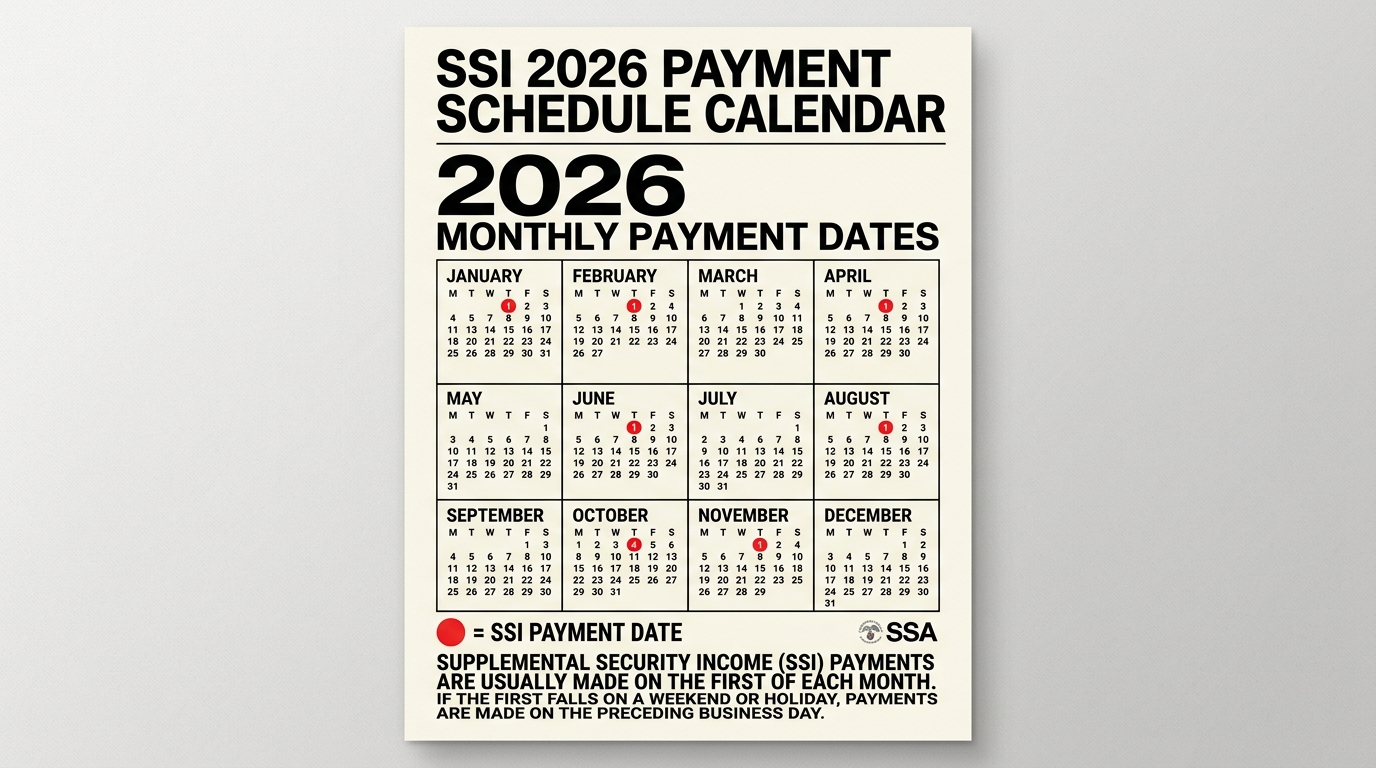 SSI 2026 payment schedule calendar with monthly payment dates