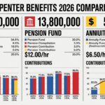 Union carpenter benefits 2026 comparison chart showing health, pension, and annuity contributions