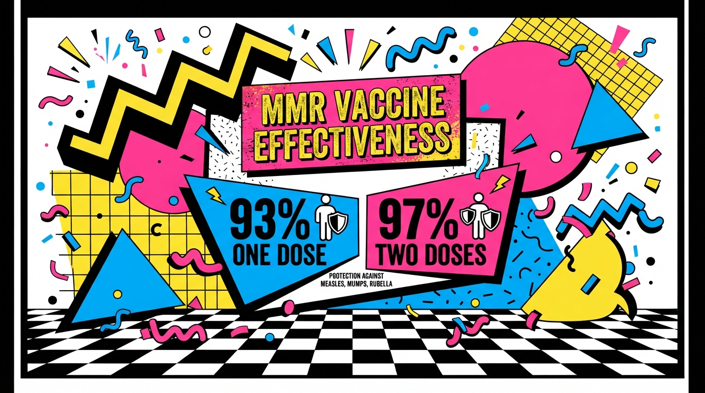 MMR vaccine effectiveness 93% one dose 97% two doses chart
