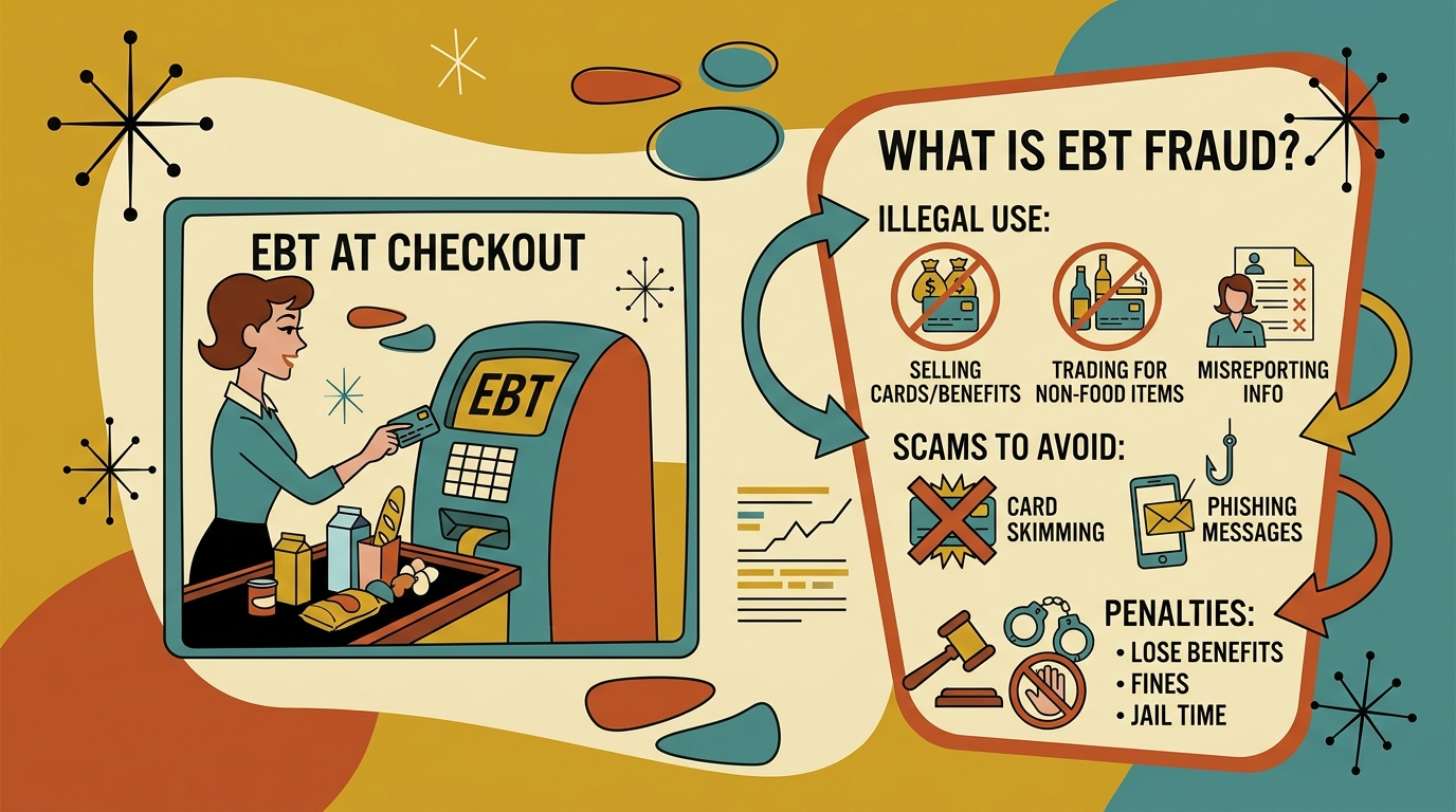 Person using EBT card at grocery store checkout, explaining what is EBT fraud